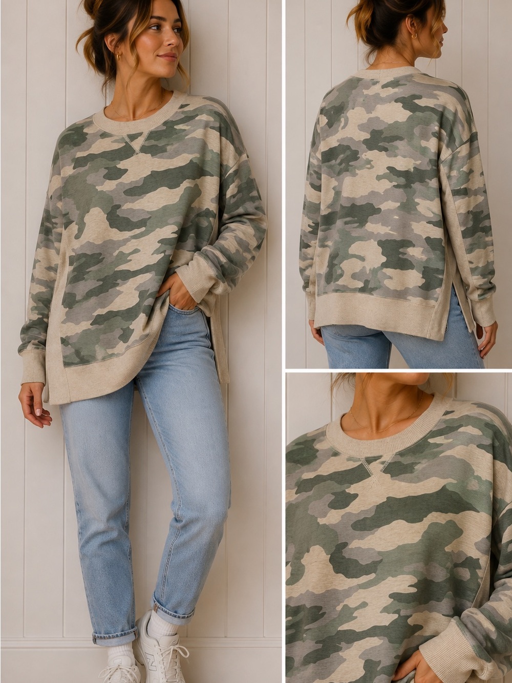 aerie Good-vibes Oversized Camo Crewneck Sweater